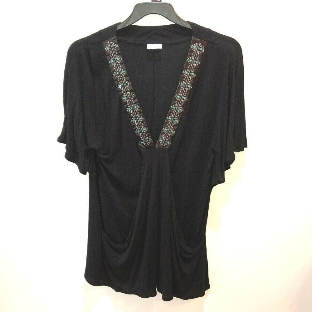 Wearabouts Womens Size ????  Black Short Sleeve V Neck Swim Beach Tunic Cover Up